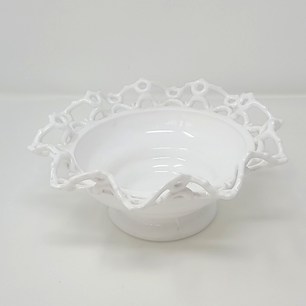 Vtg L.E. Smith white milk glass Colonial edge lace compote planter footed bowl